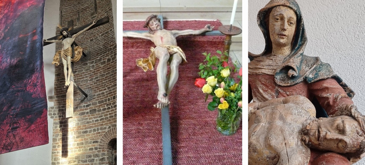 3 er Collage Kreuze mit Jesus und Maria mit Jesus im Arm