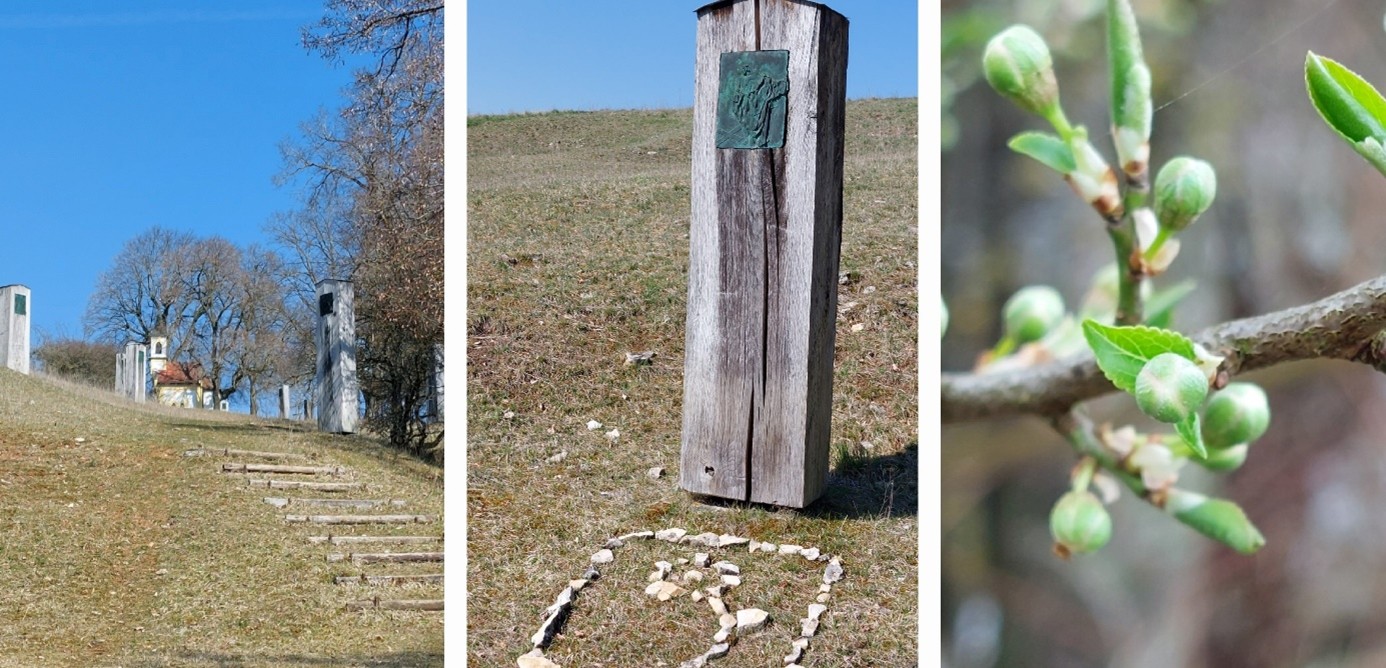 3 er Collage Weg Kapelle Maria im Schnee - Bild aus Steinen - Schlehen